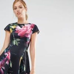 Ted Baker London Black Floral Skater Dress sz 1